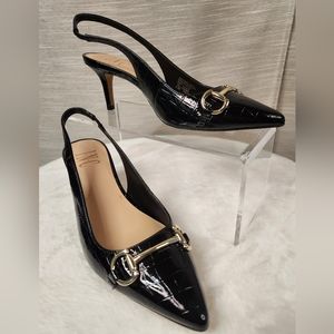 INC International NWT womans sling back pumps heels 6.5M Black Croc